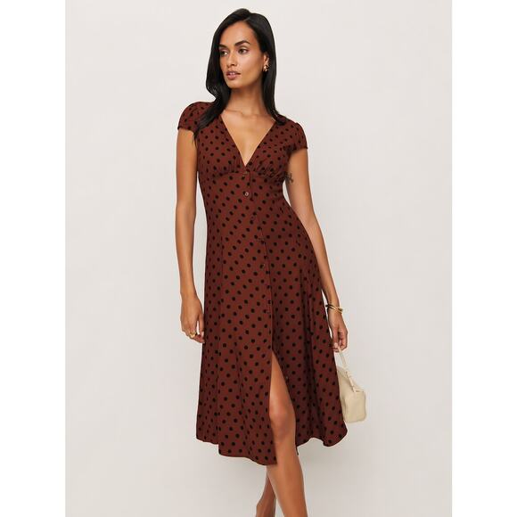 Reformation Dresses & Skirts - Reformation NWT Wilda Button up Midi Dress Fig Jam Dot Sz 0 Contemporary